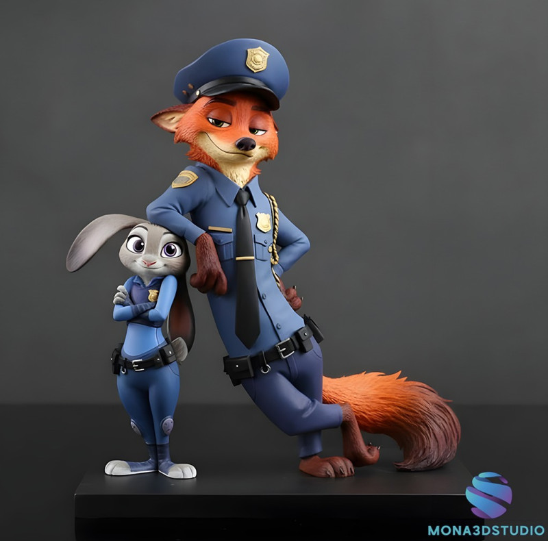 Zootopia 2 Diorama 3D - Judy Nick Cops STL untuk Cetak Model Cetak 3D .c4d .max .obj .3ds .fbx .stl .blend 