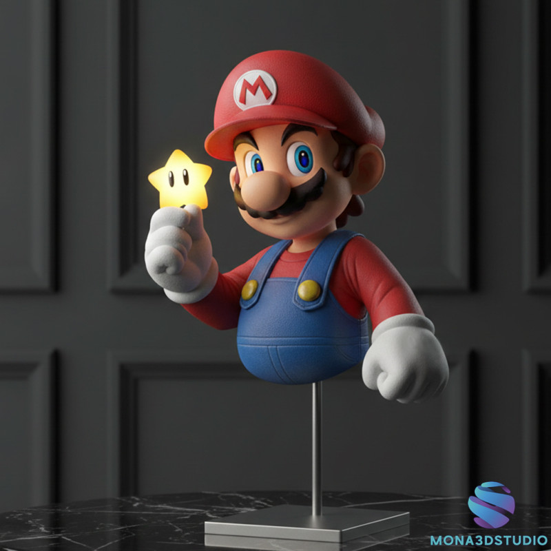 Busto de Super Mario con modelo STL imprimible en 3D de Super Star Modelo de impresión 3D .c4d .max .obj .3ds .fbx .stl .blend 
