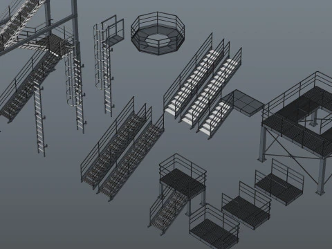 Industrial stair and platforms 3D Model