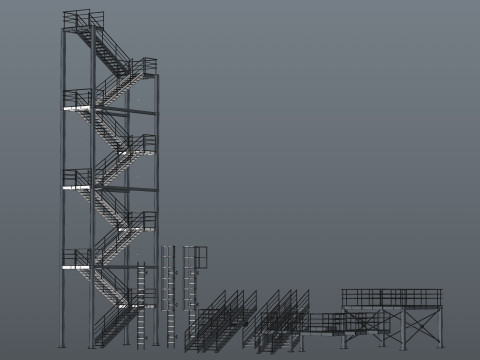 工業用階段とプラットフォーム 3Dモデル