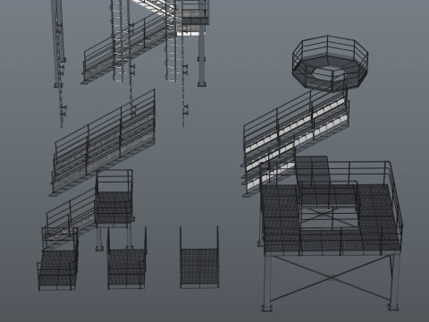 工業用階段とプラットフォーム 3Dモデル