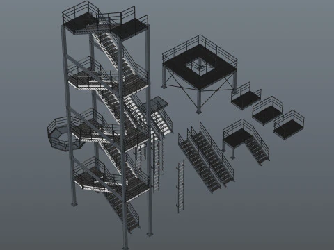 Industrial stair and platforms 3D Model