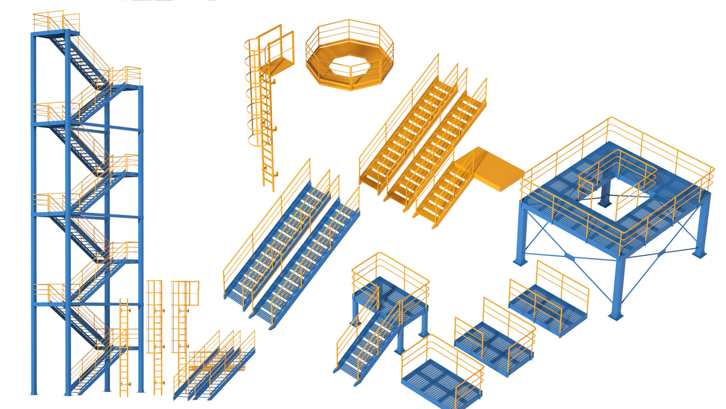 Industrial stair and platforms 3D Model .c4d .max .obj .3ds .fbx .stl .blend
