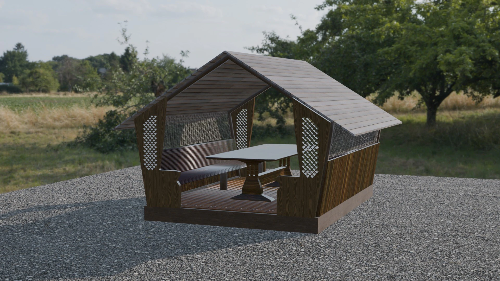 WOODEN GAZEBO 3D Model .c4d .max .obj .3ds .fbx .stl .blend