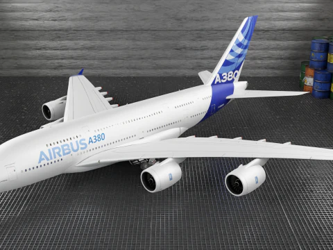 Airbus A380 Ультрареалистичный внешний вид, полный интерьер кабины экипажа 3D Модель