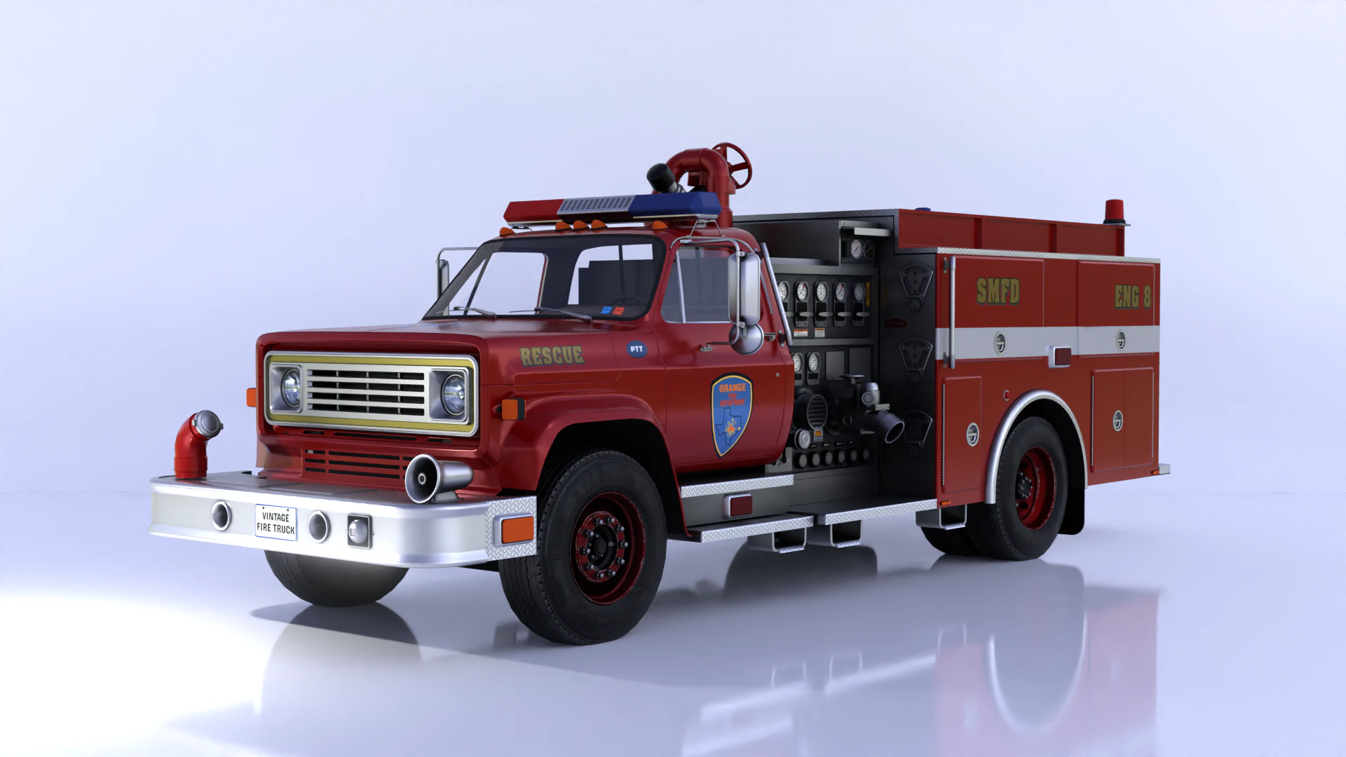 Vintage Fire Truck High Detail 3D Model .c4d .max .obj .3ds .fbx .stl .blend 