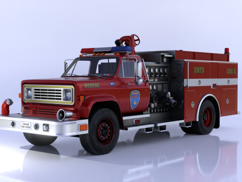 Vintage Fire Truck High Detail 3D Model