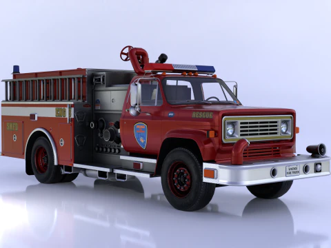 Vintage Fire Truck High Detail 3D Model
