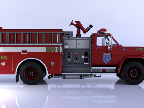 Vintage Fire Truck High Detail 3D Model
