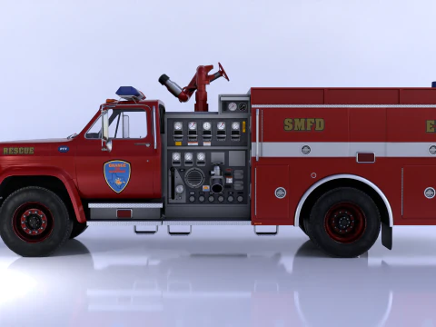 Vintage Fire Truck High Detail 3D Model