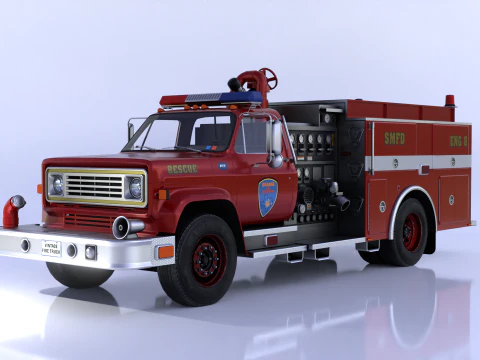 Vintage Fire Truck High Detail 3D Model