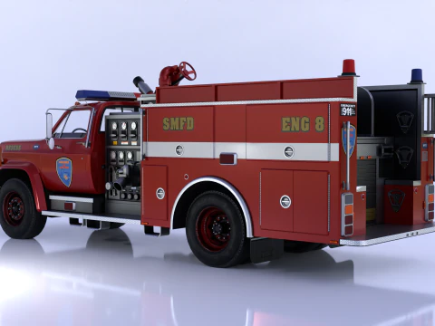 Vintage Fire Truck High Detail 3D Model