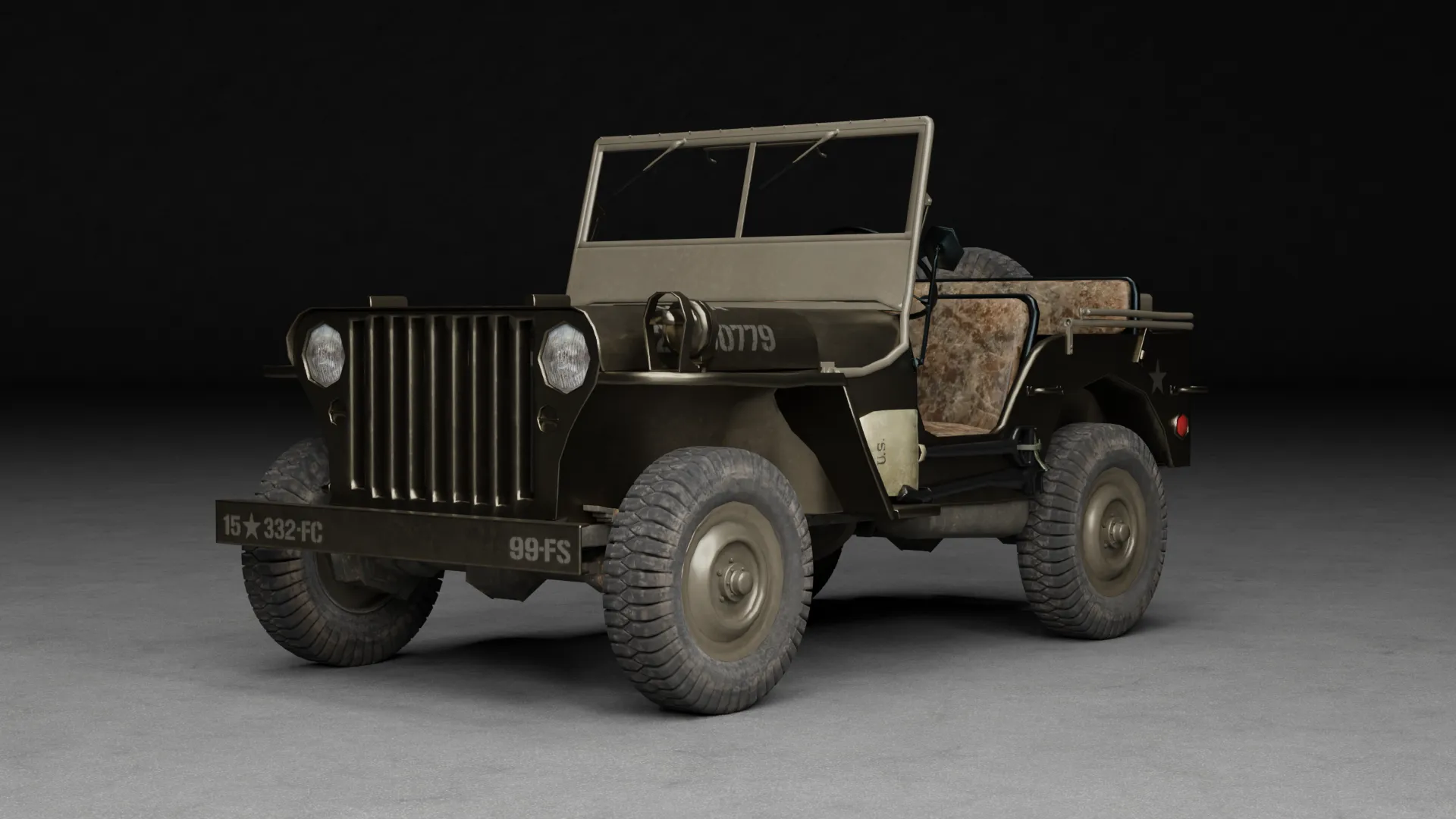 US Army Willys MB Jeep Military Vehicle 3D Model .c4d .max .obj .3ds .fbx .stl .blend 