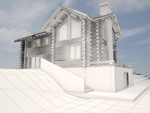 Log house villa exterior render setup 3D 모델