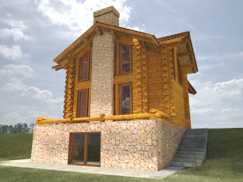 Log house villa exterior render setup 3D 모델