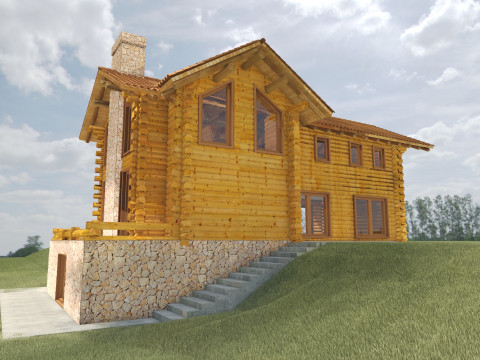 Log house villa exterior render setup 3D 모델