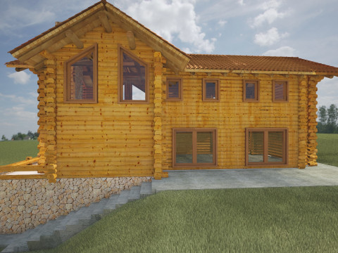 Log house villa exterior render setup 3D 모델