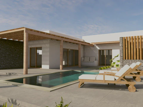 火山岛上的现代豪华别墅 - 外观 3D 模型