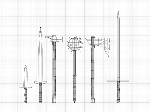 Pacote b&aacute;sico de armas lowpoly Modelo 3D