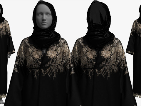 Hijab and Abaya Fitted to Gen8 Body Mesh 3D Model