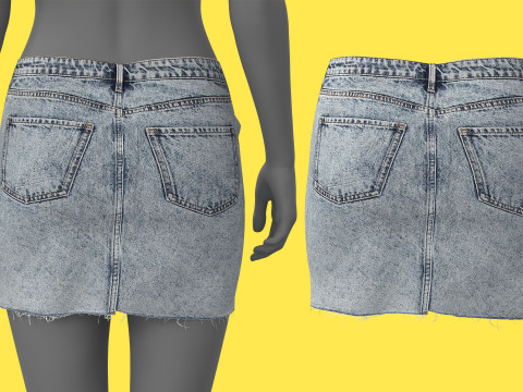 Asymmetric Denim Skirt Model 3D