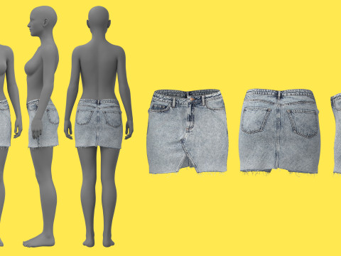 Asymmetric Denim Skirt Model 3D