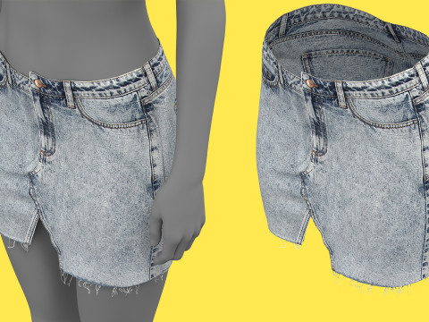 Asymmetric Denim Skirt Model 3D