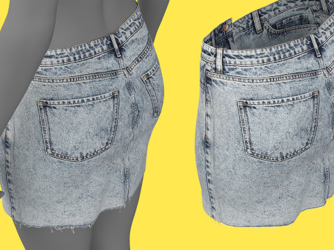 Asymmetric Denim Skirt Model 3D