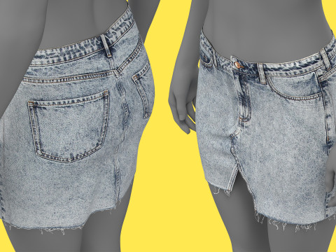 Asymmetric Denim Skirt Model 3D