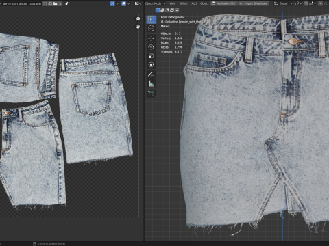 Asymmetric Denim Skirt Model 3D