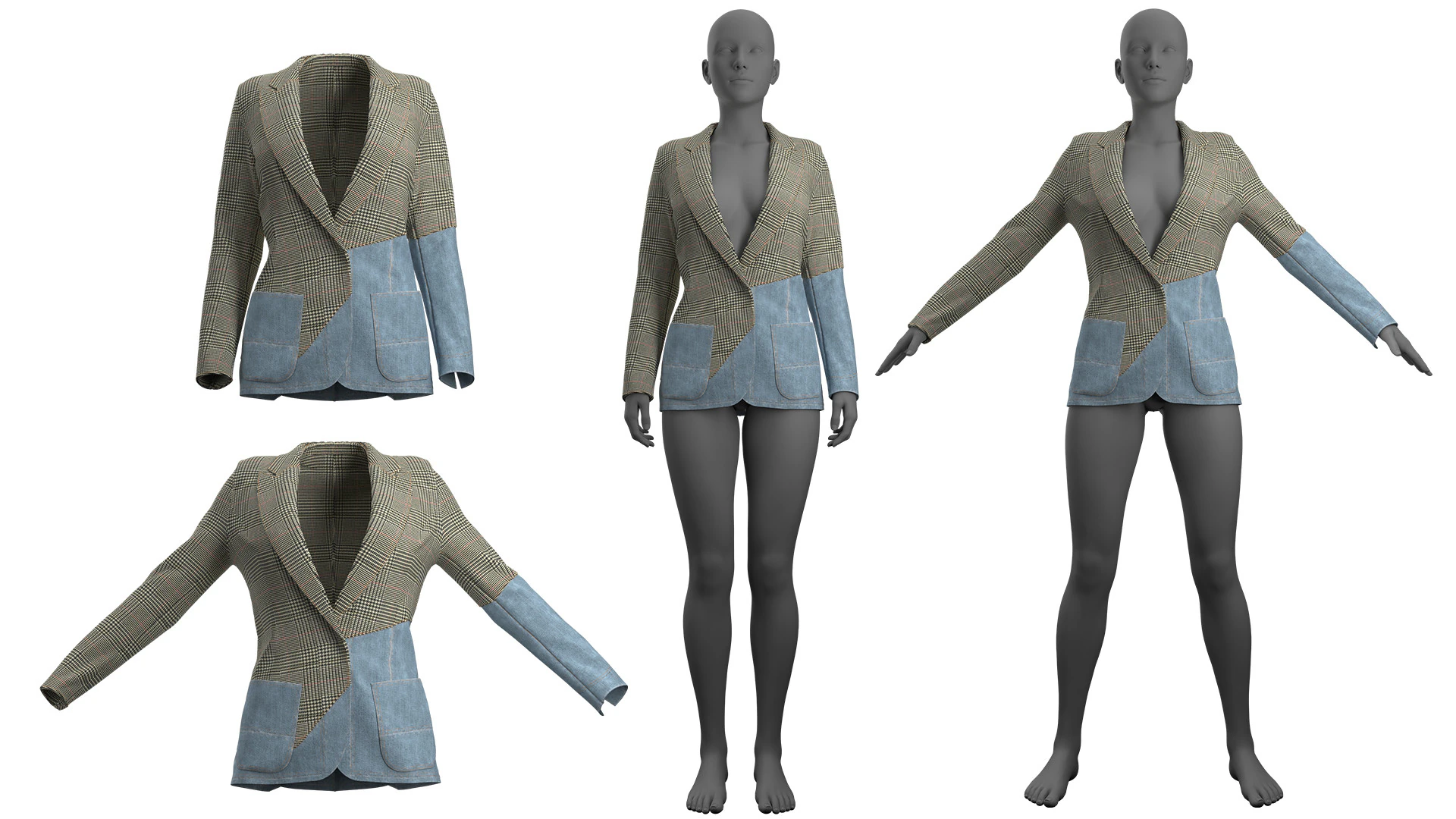 Asymmetric Denim-Tweed Jacket 3D Model .c4d .max .obj .3ds .fbx .stl .blend 