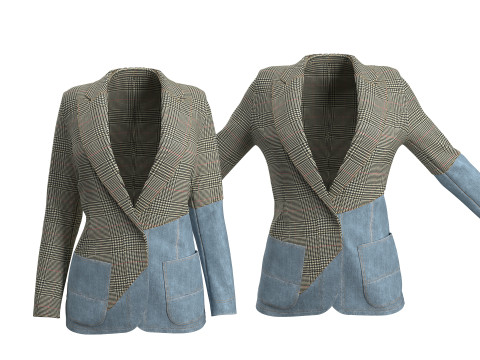Asymmetric Denim-Tweed Jacket Modèle 3D