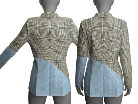 Asymmetric Denim-Tweed Jacket 3D Model