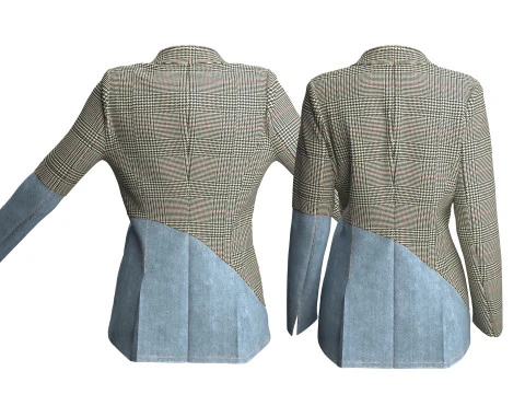 Asymmetric Denim-Tweed Jacket 3D Model