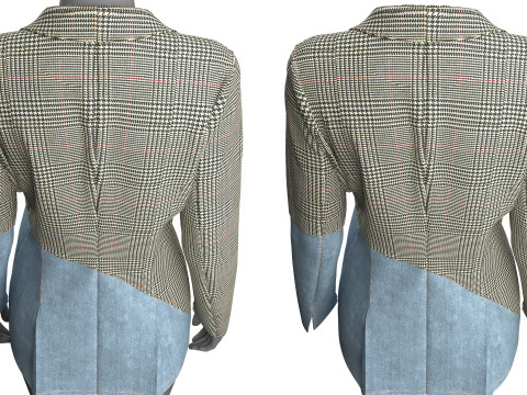 Asymmetric Denim-Tweed Jacket Modèle 3D