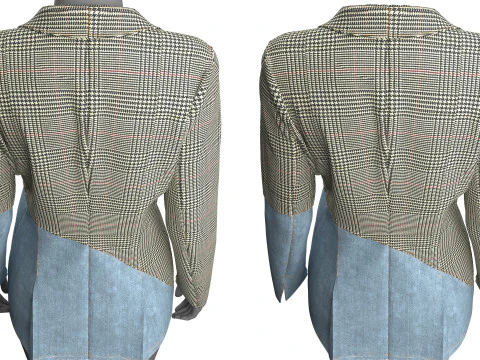 Asymmetric Denim-Tweed Jacket 3D Model