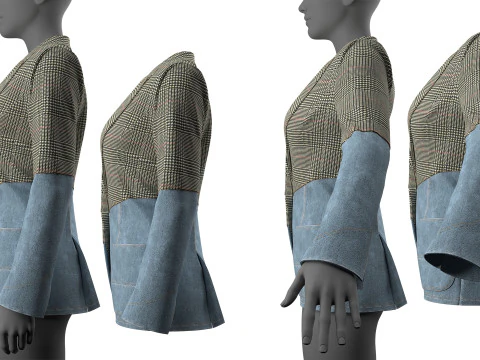 Asymmetric Denim-Tweed Jacket 3D Model