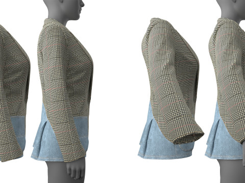 Asymmetric Denim-Tweed Jacket Modèle 3D