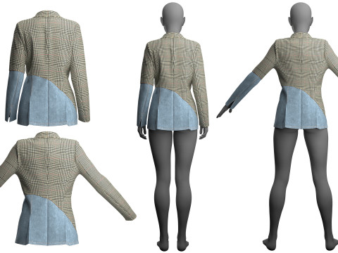 Asymmetric Denim-Tweed Jacket Modèle 3D