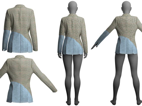 Asymmetric Denim-Tweed Jacket 3D Model