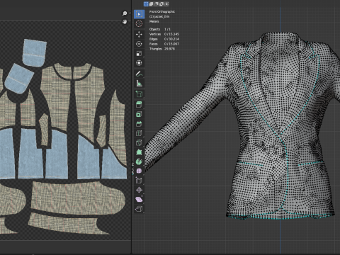 Asymmetric Denim-Tweed Jacket Modèle 3D