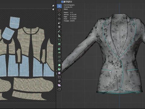 Asymmetric Denim-Tweed Jacket 3D Model