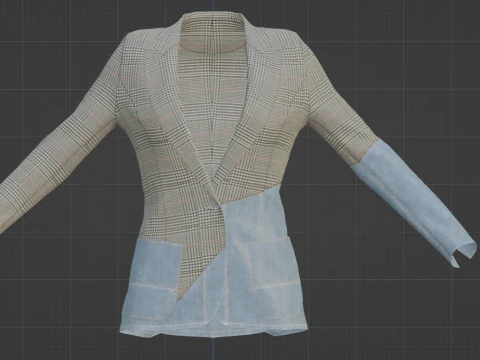 Asymmetric Denim-Tweed Jacket 3D Model
