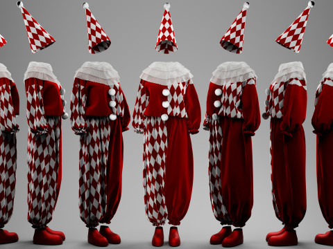 Black-White and Red-White Clown Costume Set 3D Модель