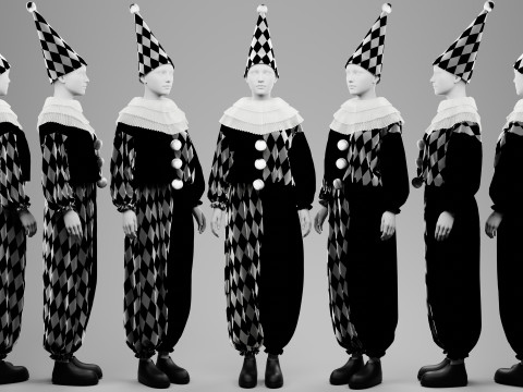 Black-White and Red-White Clown Costume Set 3D Модель