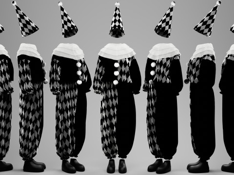 Black-White and Red-White Clown Costume Set 3D Модель