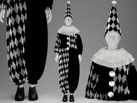 Black-White and Red-White Clown Costume Set 3D Модель