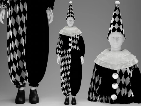 Black-White and Red-White Clown Costume Set 3D Model