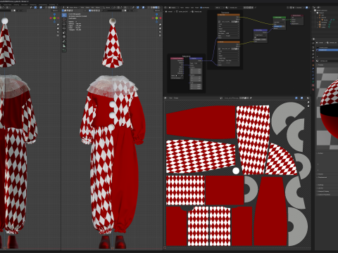 Black-White and Red-White Clown Costume Set 3D Модель