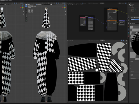 Black-White and Red-White Clown Costume Set 3D Модель